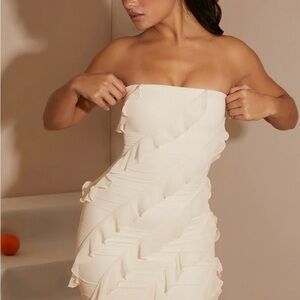 Tatiana Bandeau Ruffle Detail Mini Dress in White Oh Polly